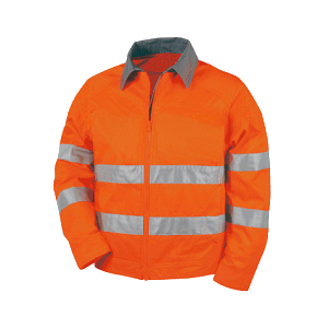 Casaco de grande visibilidade, de material combinado, cor laranja.