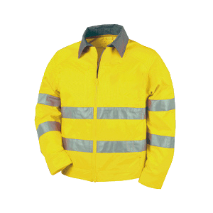 Casaco de grande visibilidade, de material combinado, cor amarelo.
