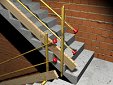 Sistema provisório de protecção de abertura de escada em construção, com guarda-corpos