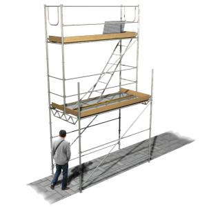 Estrutura de protecção de passagem pedonal sob andaime de fachada sem viseira Estrutura de protecção de passagem pedonal sob andaime de fachada sem viseira