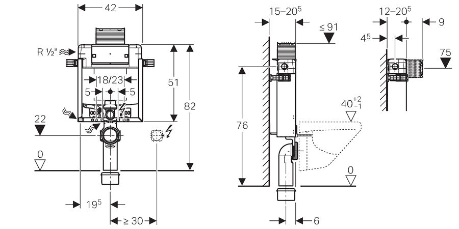 Com acesso e accionamento superior ou frontal, sobre estrutura de 820 mm de altura